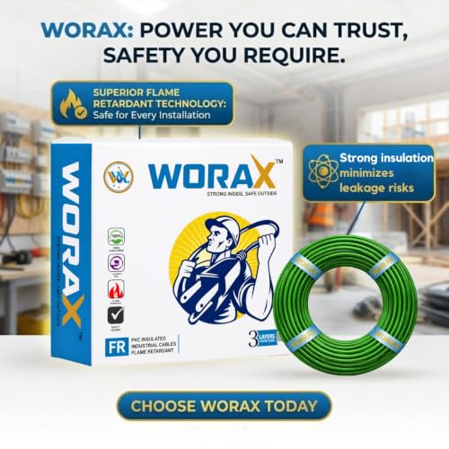 Image of WORAX 1.5 Sq mm Single Core Multi-Strand Green Earth Wire (90 Metres) | CCA Earthing Cable | PVC Insulated Electric Safety Wire