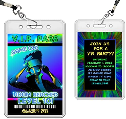 Boy VR Birthday VIP Pass Lanyards - Virtual Reality Lanyard Invitations - VIP Lanyards Video Game - Gamer Birthday Invites - Vr Party Passes