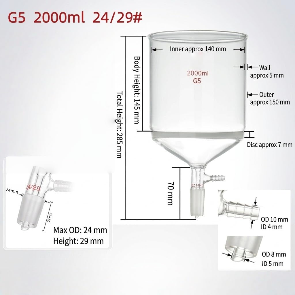 Lejek Büchnera G5 Szklany Spiek Ultra Drobny Filtr Osadu Szlif-2000ml