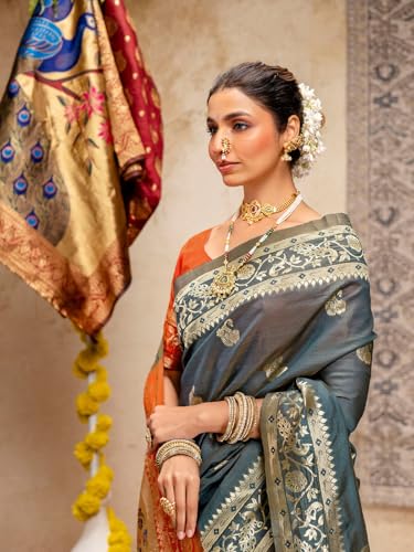 Image of SIRIL Women's Paithani jacquard Silk Saree |Chandrakor Paithani jacquard Saree With Unstitched Blouse Piece