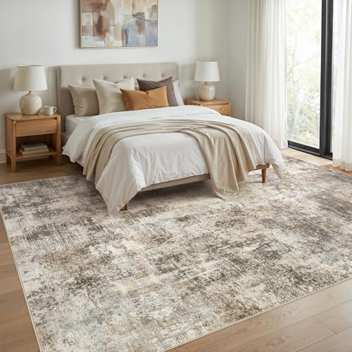 Tapete decorativo lavable de área 9x12 pies marrón miniatura 2