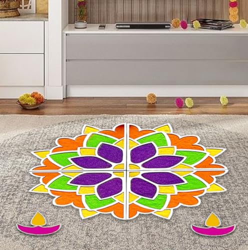 SOLOBOLO DIY Rangoli Mats for Pooja Decoration, 4 Pieces MDF 18 Inches Lotus Flower Rangoli Stencils