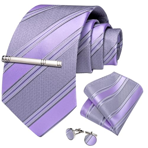 Image of DiBanGu Mens Striped Tie Silk Woven Necktie and Pocket Square Cufflinks Tie Clip Set Wedding Business Formal Gift Tie for Men