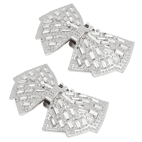FINGERINSPIRE 2PCS Bow Shoe Clips Platinum Alloy Crystal Rhinestone Shoe Buckles - Removable Bow Tie Shoe Decorations for Wedding, Heels, Handbags & Bridal Fashion Accessories