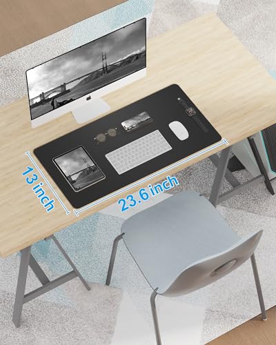 Image of Non-Slip Desk Pad,Mouse Pad,Waterproof PU Leather Desk Protector,Ultra Thin Large Desk Blotter,Waterproof Keyboard mat for Office /Home /Decor(Black 23.6 inch x 13 inch)
