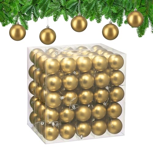 Relaxdays Bolas Árbol Navidad, Set 100, Plástico, Diseño en Mate, 6 cm, Adornos Navideños, Decoración Natal, Dorado