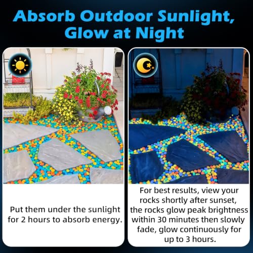 Image of NAMTSO Multi Glow in the Dark Rocks Outdoor Garden Decor, 500 pcs, 2.3 lbs | Large 0.6 inch-1.1 inch /pc, Resin Glowing Pebbles, Luminous Stones for Landscaping, Patio, Backyard, Lawn, Aquarium & Fish Tank Decor