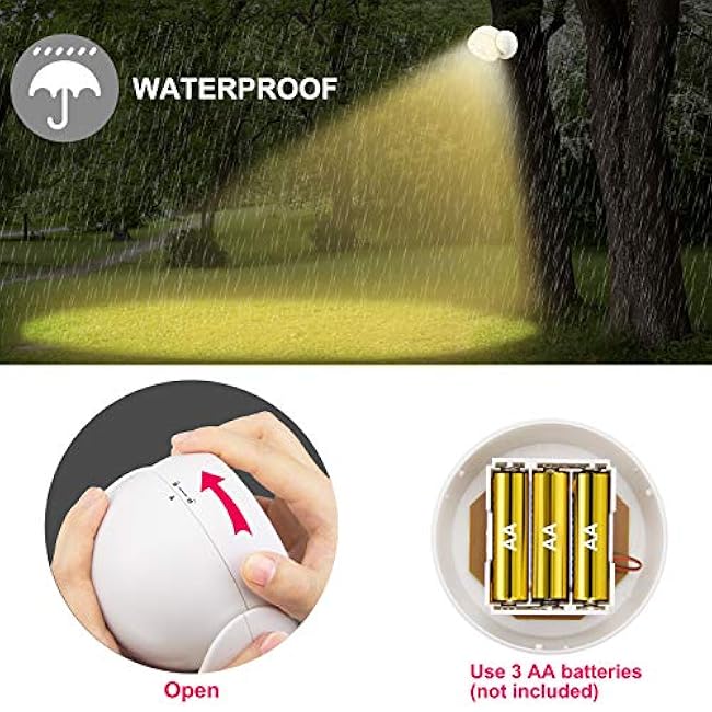 HONWELL Battery Operated Motion Sensor Light Outdoor Wireless Waterproof Spotlight Motion Detector Security Light, Light Sensor Auto On Off for Porch Stair Hallway Garage Wall Shed House Door (1Piece)
