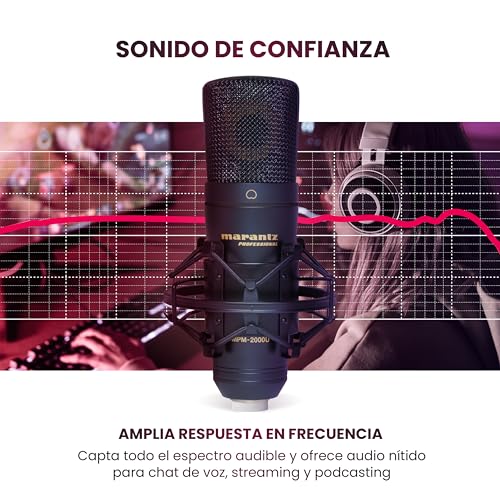 Miniatura 3 de Marantz Professional Mpm-2000u - Micrófono De Condensador Usb Para Grabaciones En Mac Pc, Podcasts, Juegos; Con Soporte De Araña, Cable Usb Y Estuche