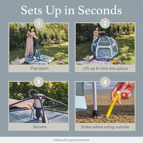 POP 'N GO PLAYPEN - Indoor & Outdoor Baby Playpen for Babies and Toddlers - Baby Beach Tent, Foldable, Portable W/Canopy, Travel Bag, & Mosquito Net - Pop Up Pack and Play Tent (Sweet Mint)