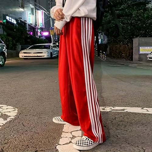 Women Side Striped Track Pants Y2k Drawstring Waist Wide Leg Cargo Sweatpants Casual Loose Jogger Lounge Pants2