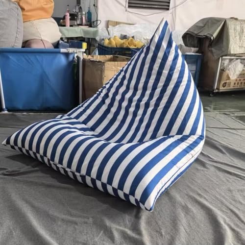 Puff Impermeable - Sofá Cama y Tumbona para Exteriores y Piscina (Blue Stripes)