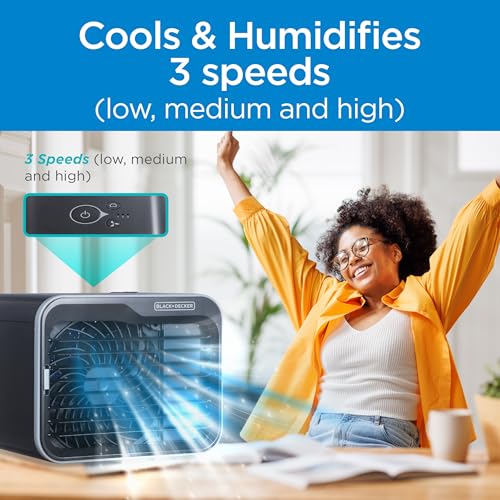 Image of BLACK+DECKER Desktop Air Cooler, 0.5L Water Tank, BDMC10B, Black | Cool and humidifies with 3-Speeds, Evaporative Air Cooler with 0.5L Water Tank, Air Cooler Fan for Desk, Home and Office