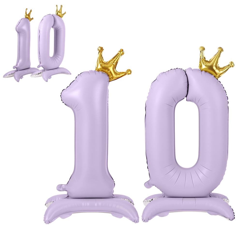 APXEL Purple Standing Crown Number 10 Balloons, 42'' Foil 1 & 0 Balloon — image 1