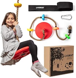 LAEGENDARY Tree Swing for Kids - Single Disk Outdoor Climbing Rope w/ Platforms, Carabiner & 4 Ft Tree Strap - Playground Accessories - Multicolored