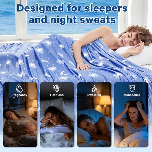 Image of inhand Cooling Blanket Queen Size (90 inchx90 inch) - Double Sided Cooling Blankets for Hot Sleepers, Cool Soft Lightweight Summer Blanket for Sofa Bed Couch, Travel, House Warming Gifts New Home Lake Blue
