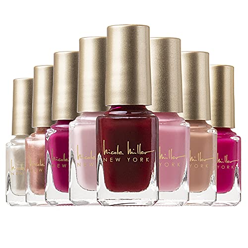 Nicole Miller Mini Nail Polish Collection- 8 Piece Glossy and Vibrant Nail Polish Set in Various Shades of Pink and Nudes, 6ml Nail Polish, Includes a Pink Folding Storage Box
