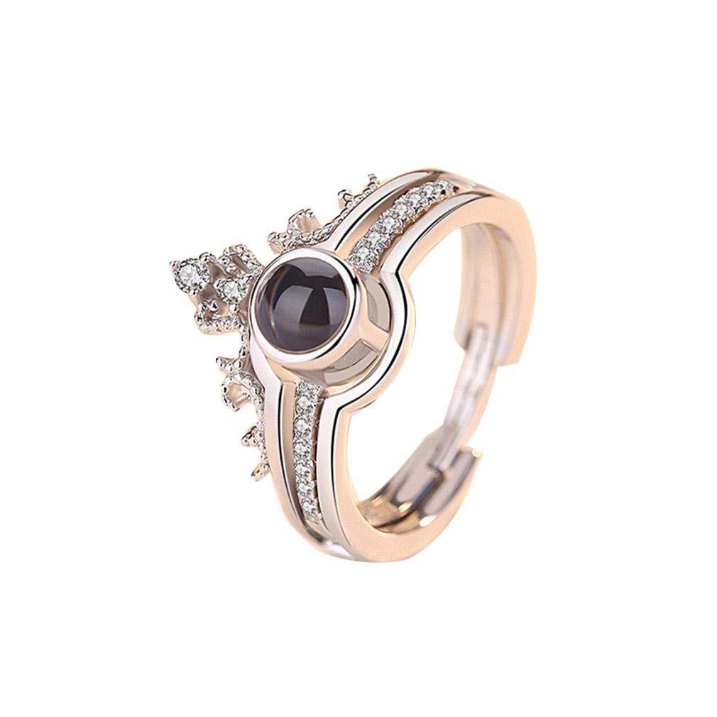 Jewellery Stylish Solitaire American Diamond Silver I Love You Ring 100 Languages Lovers Crown Rings for Couples Girls, Women Men Adjustable Valentine, Engagement Rings - FR-M648-image-28