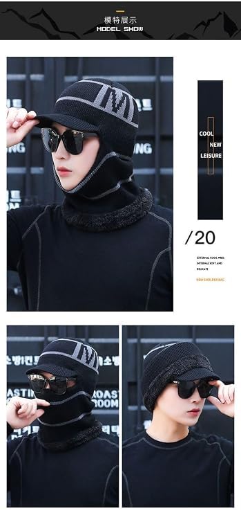 Image of Snow Proof Inside Fur Wool Unisex Monkey Beanie Cap Hat | Breathable Knit Thick Fleece Lined Foldable Use as Skull Woolen Winter Caps Hat Men & Women | Motorcycle Balaclava | Freesize