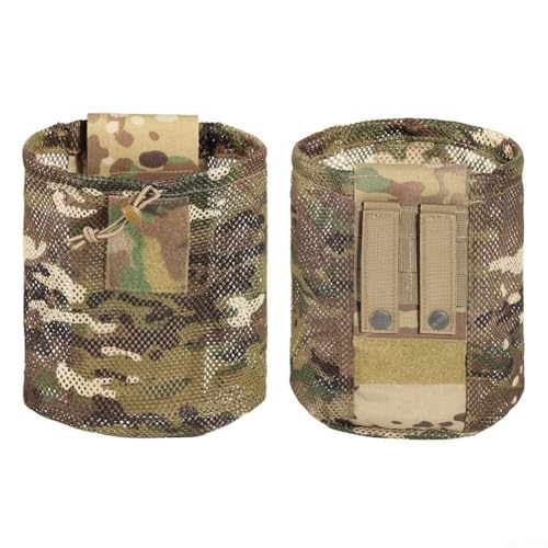 Honseadek Bolsa de red de malla con cierre de cordón, bolsa táctica de montaje en cinturón para caza, camping y utilidad al aire libre, bolsa de almacenamiento enrollable de camuflaje