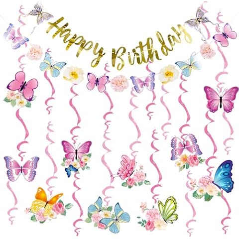 SUNBEAUTY Butterfly Birthday Decorations Set Cover