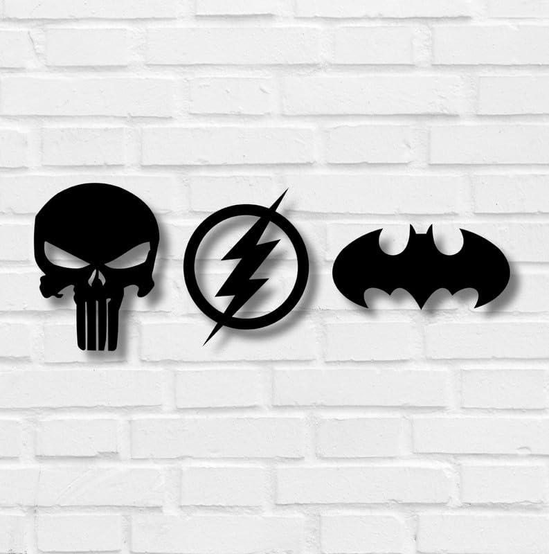Image of TWIGGY Superhero 6mm MDF Wooden Wall Decor Set for Home, Office, or Gaming Room, Gift, Anime (pack of 3 | The Batman,Punisher,Flash)