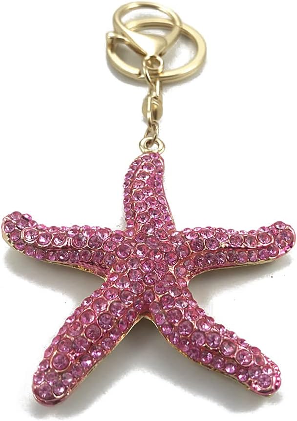 Keychain Starfish Pendant Keychain Rhinestone Crystal Keyring Car Key Chain Key Holder Handbag Purse Charm, Gift Ideas for Her, Gift Exchange Ideas