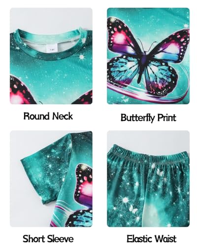 Image of 9-16Y Tween Girl Clothes 2 Piece Short Sleeve Heart Print Top and Shorts Teen Girl Summer Outfits Short Set