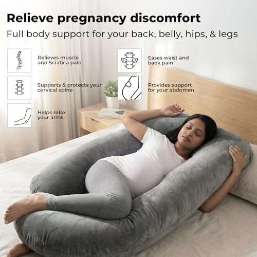 Image of Lifelong Pregnancy Pillow for Women | J-Shaped Full Body Maternity Pillow for Sleeping | Support for Belly, Back, Hips & Legs | Multipurpose Hug Pillow for Nursing & Pregnant Women with Velvet Cover