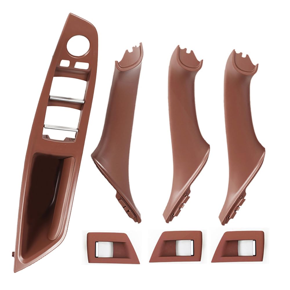 7 Pièces Kit Fibre de carbone poignée de porte voiture pour B-MW F10 F11 | Garniture Poign e de Porte Interieur pour B-MW Série 5 520 523 525 528 530 535 (Marron, Deux trous-7PCS)