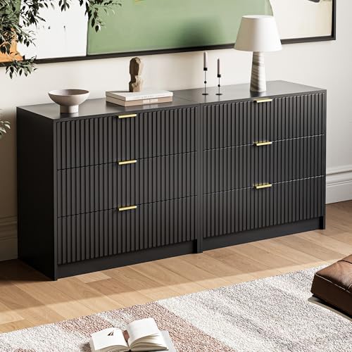 Image of MAISONARIA Black Fluted Dresser for Bedroom, 32 Inch Wide Nightstand with Large Drawer, 3 Drawer End Table for Bedroom, Living Rooms, Offices, and Entryways
