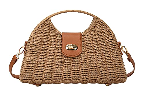 Straw Crossbody Bag for Women Hand Woven Rattan Beach Handbag Top Handle Shoulder Bags Purse for Travel Vacation