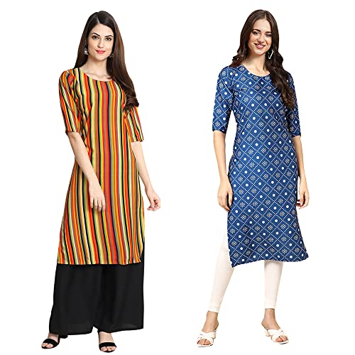 Image of Pinkmint Designer Woman's Crepe Multicolored Straight Kurta [A-355-330]