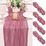Picture of 4 Pack 120 Inch Dusty Rose Cheesecloth Table Runner Boho Rustic Gauze Sheer Romantic 10 FT Long Cheese Cloth Table Runner for Bridal Baby Shower Wedding Party Birthday Holiday Home Easter Decor