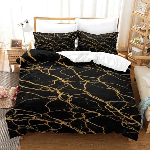 Housse de couette feuilles dorées parure de lit tropicale 260x220cm