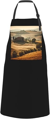 Miniatura 2 de View of Typical Tuscany Landscape Aprons for Women with 2 Pockets, Kitchen Cooking Apron for Men, Water and Oil Resistant, Adjustable Bib Apron