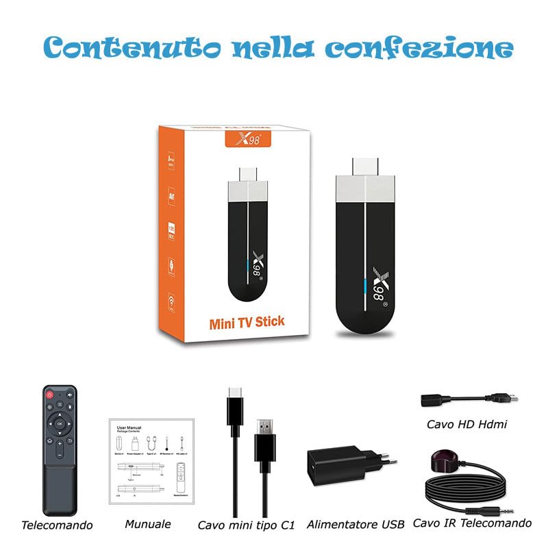 Mini Tv Stick X98 S500 Android 11 Amlogic CPU 4 Core 64bit 2GB RAM 16GB ROM 4K BT 4.0 Wi-Fi 2.4G 5.8G 3D HDR HLG