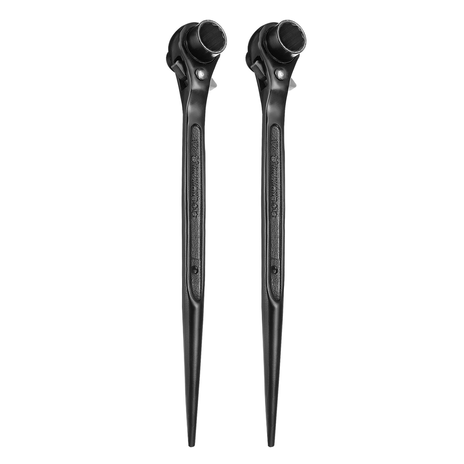HARFINGTON 2pcs Scaffolding Podger Ratchet Wrench 14mm x 17mm CR-V 12 Point Double Ended Socket Ratcheting Podger Scaffold Spud Spanner Tool for Auto Repair Mechanical Maintenance, Black