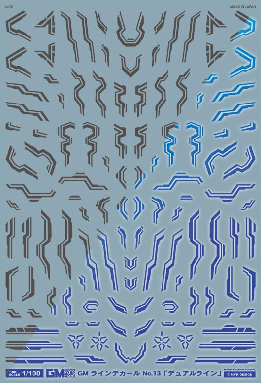 GM Line Decal #13 Dual Line Ashita Decal 1/100 evita relieves calcomanías gris azul neón 2