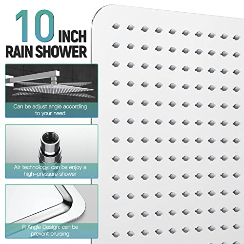 Sr Sun Rise Shower System With Push Button Diverter Bathroom Luxury 10 Inch Rain Shower Head With Handheld Spray, High Pressure Shower Faucet Combo Set With Faucet Trim Repair Kits, Polished Chrome #TOP2