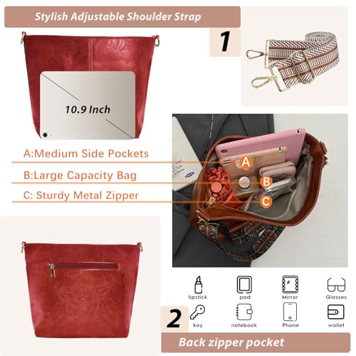Image of Hobo Bags Vegan Leather Crossbody Bag Guitar Strap Shoulder Purses with Zipper Handbags for Women