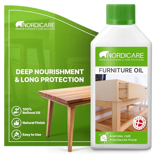 Nordicare Wood Oil Colorless - Premium Walnut Oil, Teak Oil, Wood Oil Furniture for Oak, Beech, Teak, Walnut, Pine, Larch - Natural Furniture Wood Oil - Made in Denmark - for Indoor Use (16.9 oz)