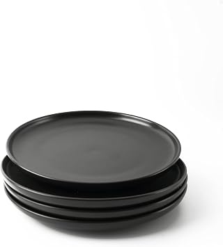 Black Ceramic Stoneware Dinner Plate Set of 4, Round Dinner Plates Set, Handmade Ceramic 10.5inchinch
