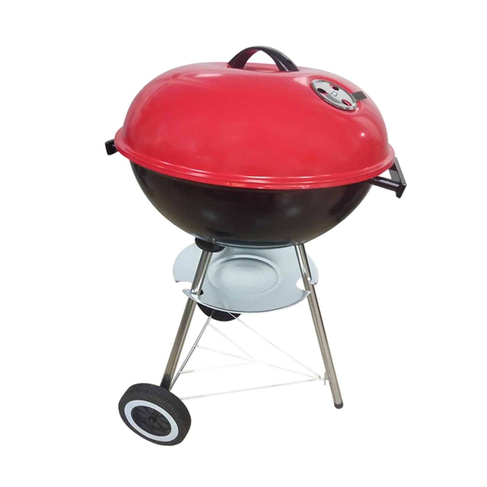 Barbecue Portatile con Ruote, Coperchio, Controllo della Temperatura E Ammortizzatori, Ideale per Esterni E Barche, Rosso
