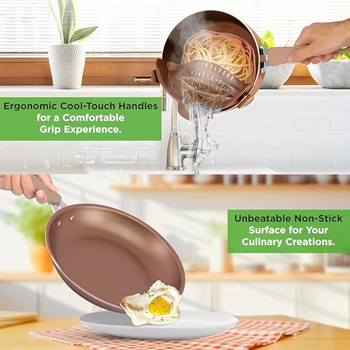 NutriChef Pots and Pans Set Stackable - Ceramic Non Stick Pan Set, Induction Hob Cookware, Premium Cooking Set w/Lids, Heat Resistant, 14 Pcs, Gold - Image 5