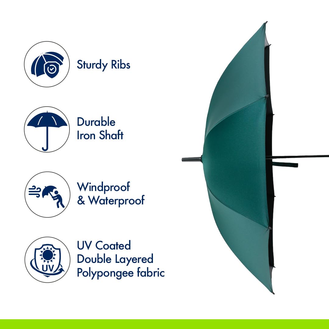 ABSORBIA 8K Straight and Stick Umbrella for rain, Windproof, Waterproof and UV proof black Coated | Open Diameter 105cm Double Layer Umbrella With Cover|Dark Green|… 3