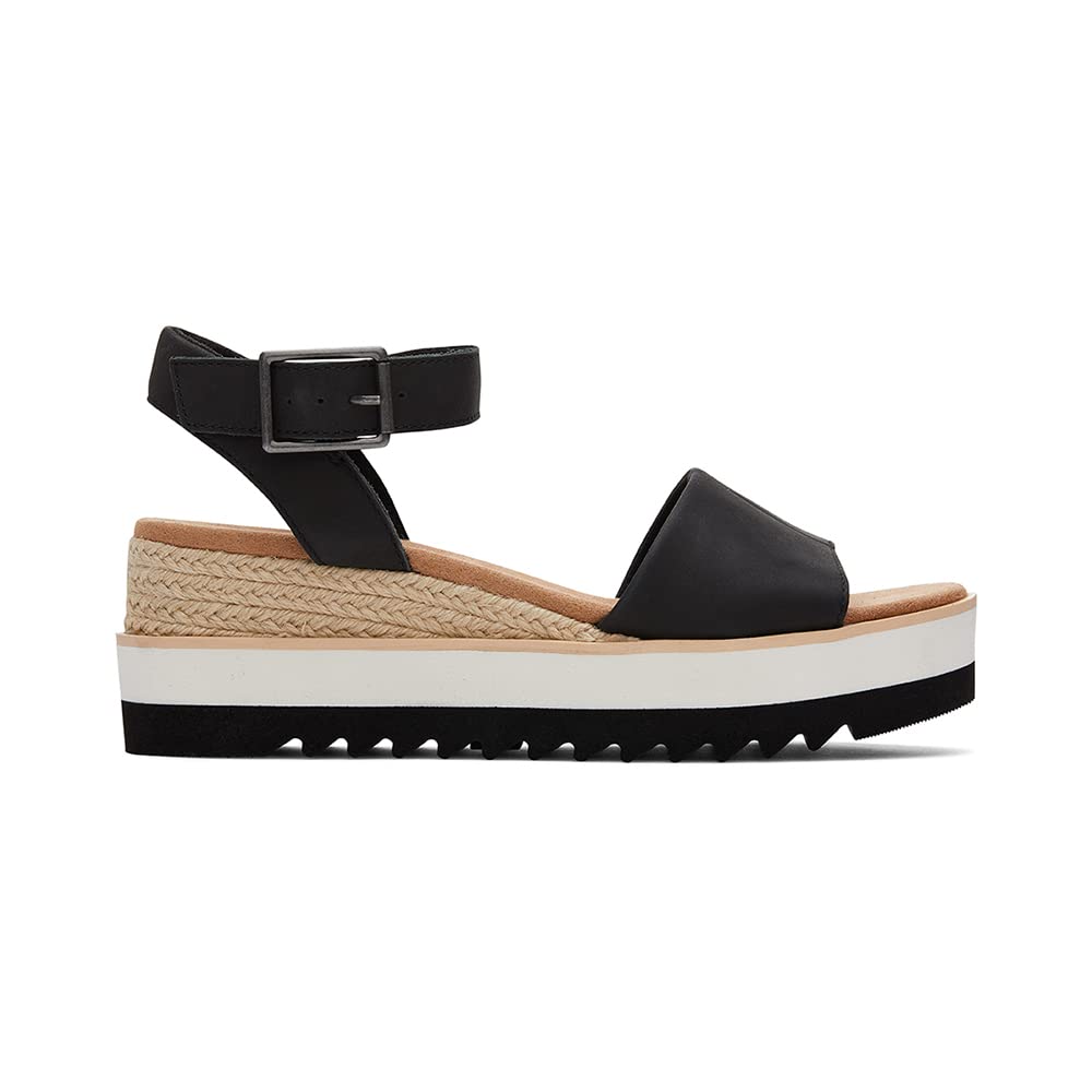 TOMS Damen Diana Espadrille Plateau Keilsandale, Schwarz Leder, 38.5 EU