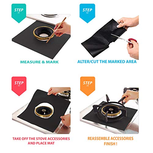 Stove Burner Covers- Reusable Gas Range Protectors, StoveTop Liners With 0.2mm Double Thickness, Non-Stick, Heat Resistant.Size 10.6" x 10.6", BPA & PFOA free (10 Pack)