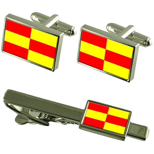 Gemelos de Briceni y clip de corbata con bandera de Moldavia en set de regalo para hombre