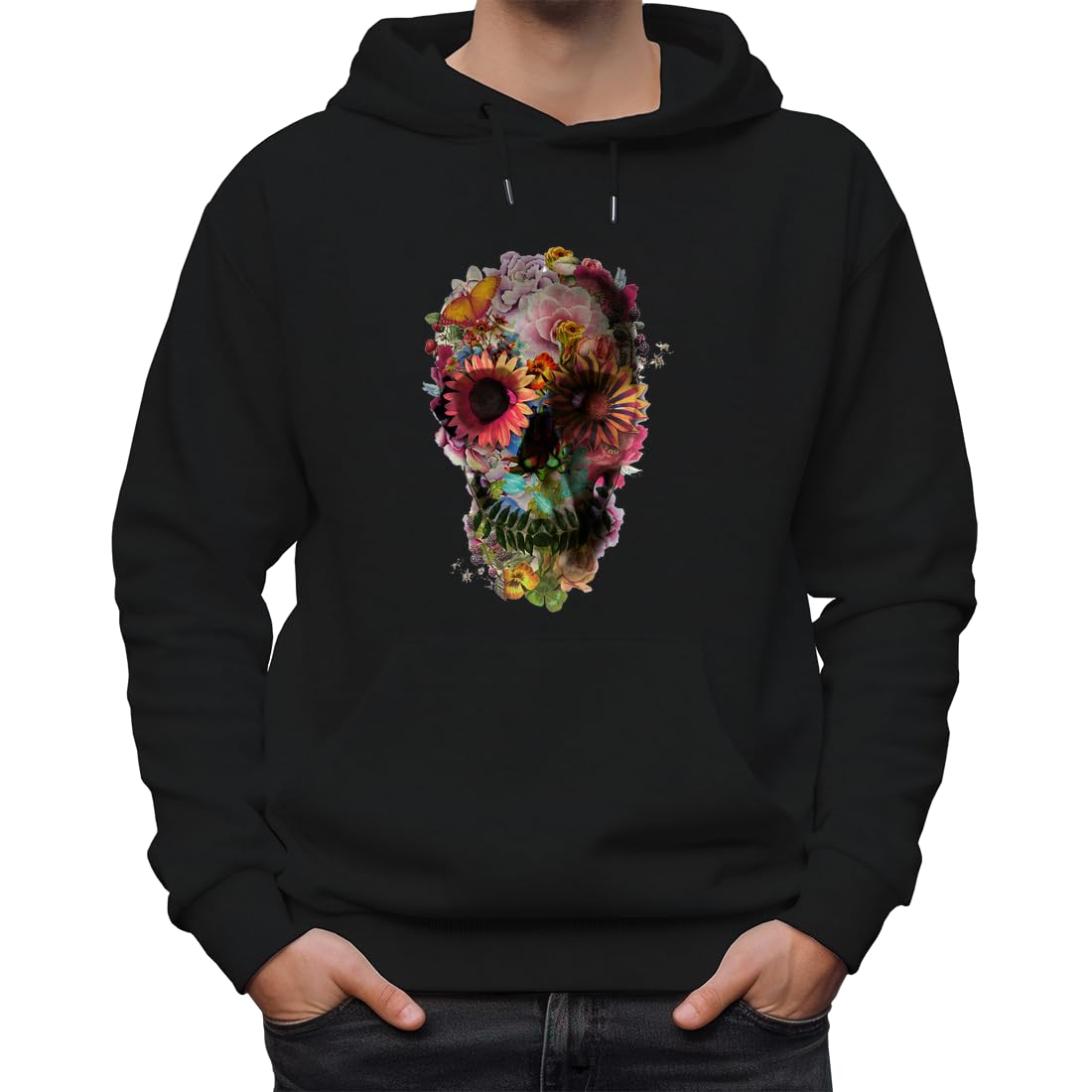 Skull Flower and Skull Art Illustration Unisex klasyczna bluza z kapturem dla mężczyzn i kobiet